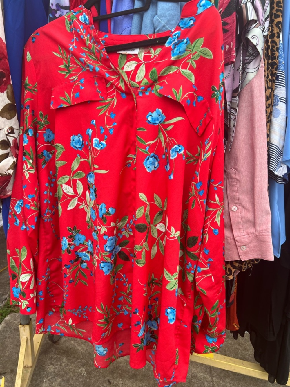 Red flower blouse